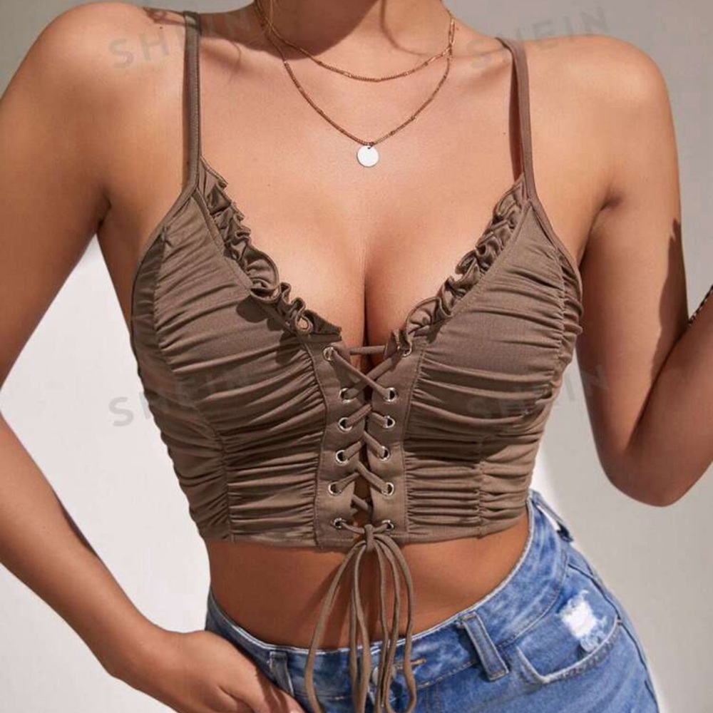 NWOT SHEIN Privé Lace Up Frill Trim Cami Top